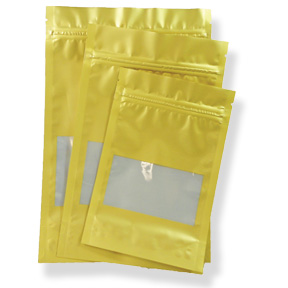 Gold Stand Up Zipper Pouch with Window ~ 50 Count