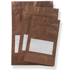 Brown Satin Finish Stand Up Zipper Pouch W/Window