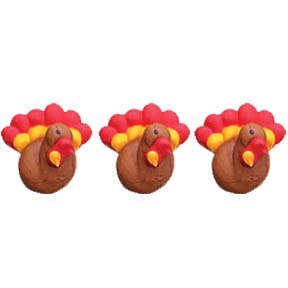 3-D Mini Turkey 3/4" Royal Icing Decoration ~ 100 Count