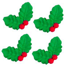 Tiny Double Holly Leaves w/Berries ~ 1/2" x 5/8"