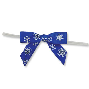 Medium Blue Bow with White Snowflakes on Twistie ~ 100 Count