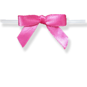 Medium Hot Pink Bow on Clear Twistie ~ 2-1/2" - 2-3/4" Bow