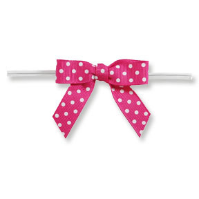 Medium Shocking Pink Bow w/White Dots on Twistie ~ 100 Count