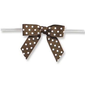 Medium Brown Bow with White Dots on Twistie ~ 100 Count