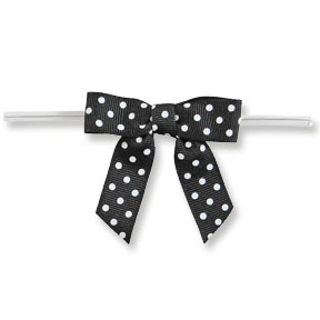Medium Black Bow with White Dots on Twistie ~ 100 Count