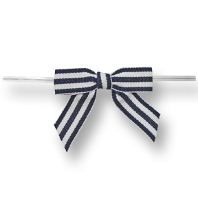 Medium Navy & White Striped Bow on Twistie ~ 100 Count
