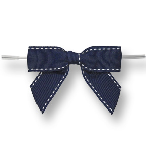 Large Navy Bow w/White Stitching on Twistie ~ 100 Count