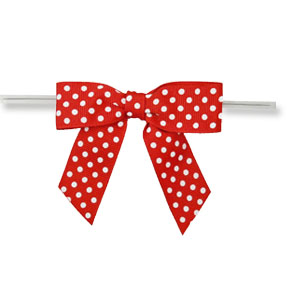 Large Red Bow with White Dots on Twistie ~ 100 Count