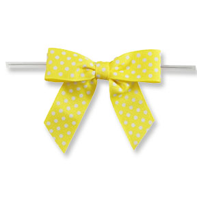 Large Lemon Bow with White Dots on Twistie ~ 100 Count