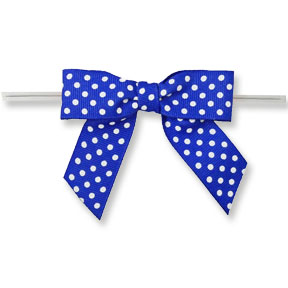 Large Royal Blue Bow w/White Dots on Twistie ~ 100 Count