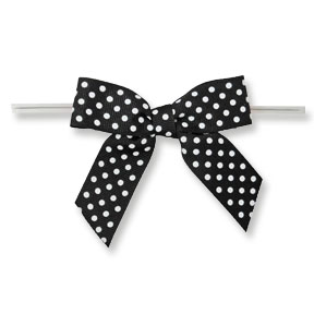 Large Black Bow with White Dots on Twistie ~ 100 Count