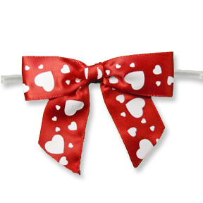 Large Red Bow with White Hearts on Twistie ~ 100 Count