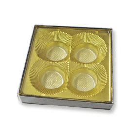 Brown Box with Gold 4-Cavity Tray & Clear Lid
