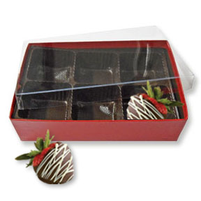 Red Box with Brown 6 Cavity Tray & Clear Lid