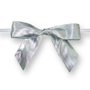 Medium Silver Lame Bow on Twistie ~ 100 Count
