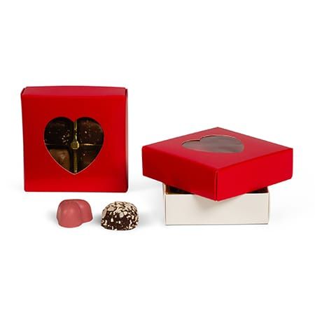 Red 3 oz Square Cover with Heart Shaped Window ~ 25 Count