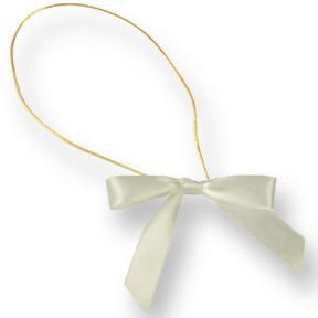 White 3-1/2" Satin Bow on 13" Gold Stretch Loop ~ 100 Count