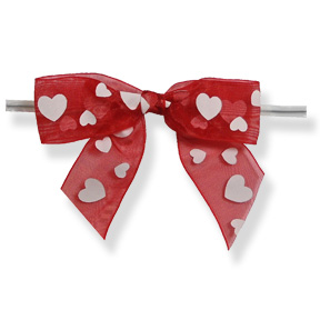 Large Red w/White Hearts Sheer Bow on Twistie