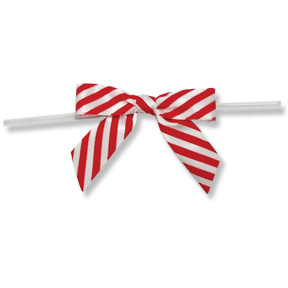 Medium 2-1/2" Red and White Stripe Bow on Twistie ~ 100 Count