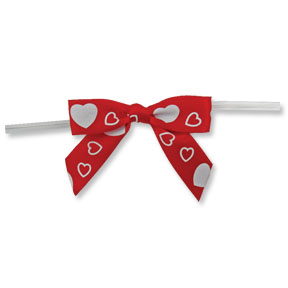 Medium Red Bow with White Hearts on Twistie ~ 100 Count