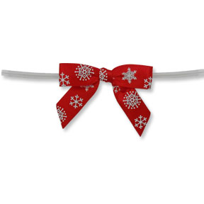 Medium Red Bow with White Snowflakes on Twistie ~ 100 Count