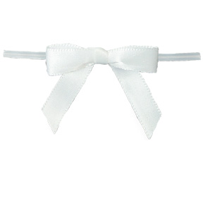 Medium White Bow on Clear Twistie ~ 2-1/2" Bow