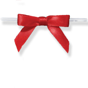Medium Red Bow on Clear Twistie ~ 2-1/2"- 2-3/4"   Bow