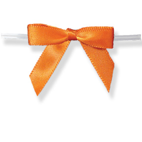 Medium Orange Bow on Clear Twistie ~ 2-1/2"- 2-3/4"  Bow