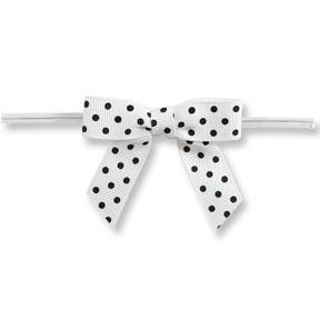 Medium White Bow with Black Dots on Twistie ~ 100 Count