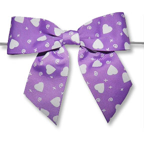 Extra Large Purple with Hearts Grosgrain Bow on Twistie ~ 50 Count