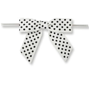 Large White Bow with Black Dots on Twistie ~ 100 Count