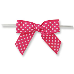 Large Shocking Pink Bow with White Dots on Twistie ~ 100 Count