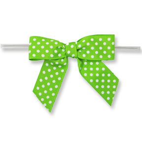 Large Apple Green Bow with White Dots on Twistie ~ 100 Count