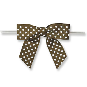 Large Brown Bow with White Dots on Twistie ~ 100 Count