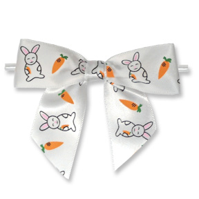 Large White Bow with Bunnies & Carrots on Twistie ~ 100 Count