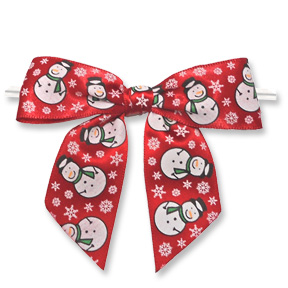 Large Red Bow with Snowmen & Snowflakes on Twistie ~ 100 Count