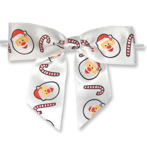 Large White Bow with Santa & Candy Canes on Twistie ~ 100 Count