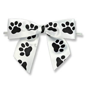 Large White Bow with Paw Prints on Twistie ~ 100 Count
