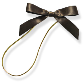 Brown 3-1/2" Satin Bow on 13" Gold Stretch Loop