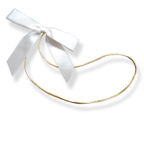 White 5" Satin Bow on 22-1/2" Gold Stretch Loop ~ 100 Count