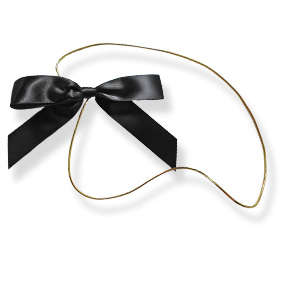 Black 5" Satin Bow on 22-1/2" Gold Stretch Loop ~ 100 Count