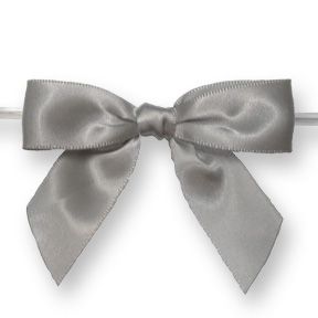 Large 3-1/4" Silver Satin Bow on Twistie ~ 100 Count