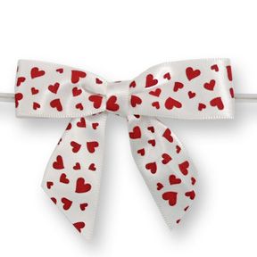 Large White Bow with Mini Red Hearts on Twistie ~ 100 Count