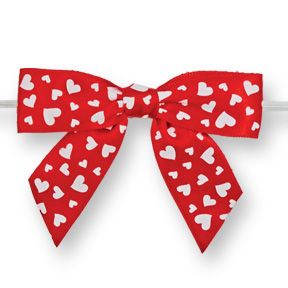 Large Red Bow with Mini White Hearts on Twistie ~ 100 Count