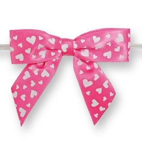Large Pink Bow with Mini White Hearts on Twistie ~ 100 Count