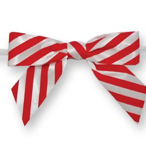Large 3-1/4" Red and White Stripe Bow on Twistie ~ 100 Count