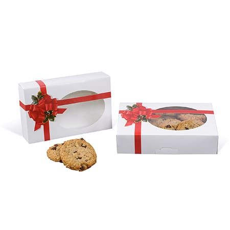 Ribbon & Holly Rectangular Cookie Box ~ 1#