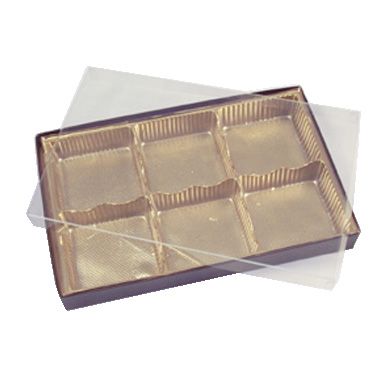 Brown Box with Gold 6 Cavity Tray & Clear Lid