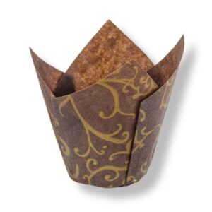 Medium Brown/Gold Scroll Tulip Cup ~ 2" Base