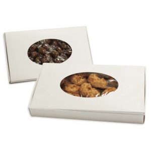 White 1 lb Rectangular Box with Oval Window ~ 25 Count